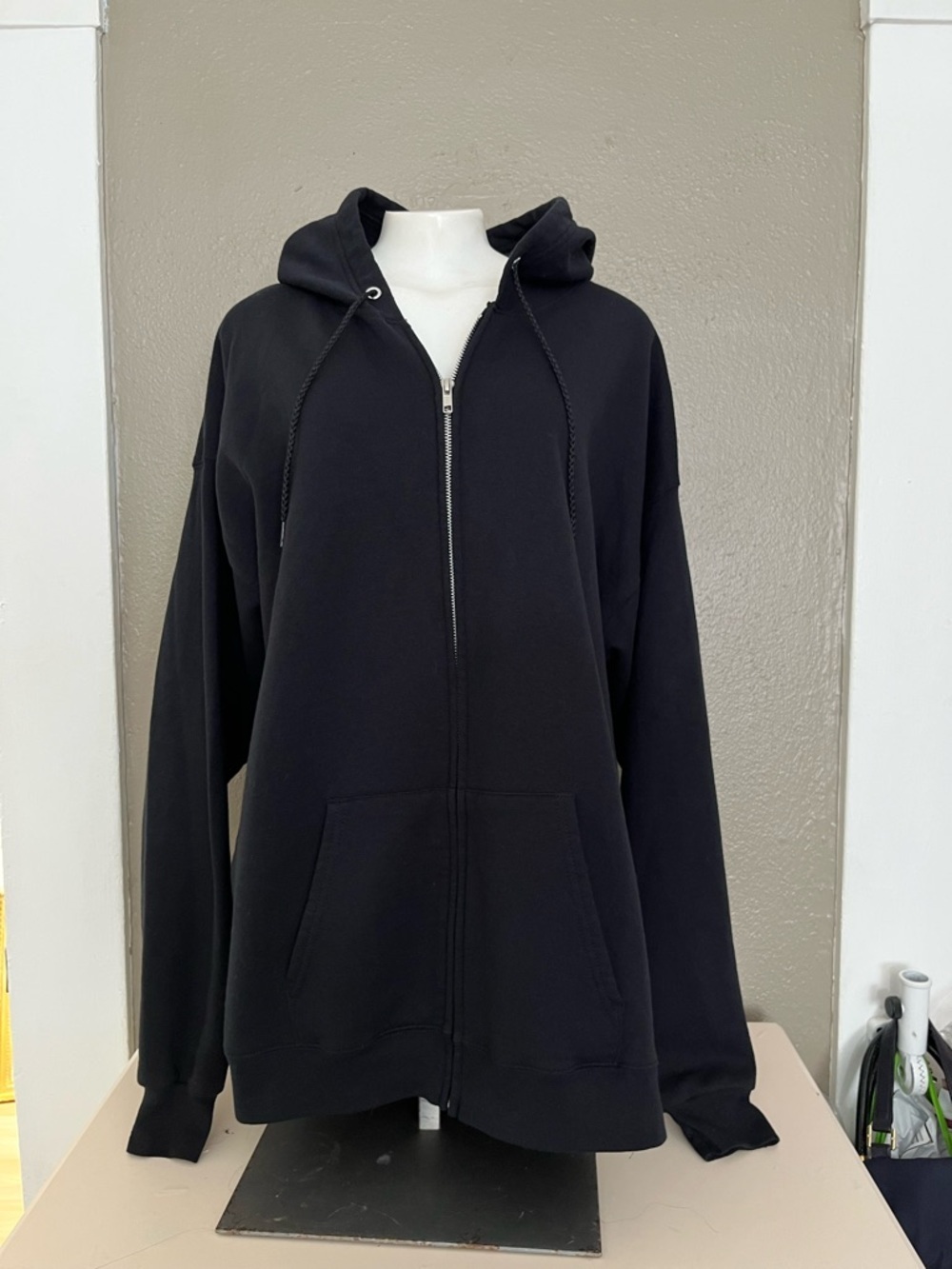 Hanes Eco Smart Black Full Zip Unisex Hoodie XL US Grown Cotton